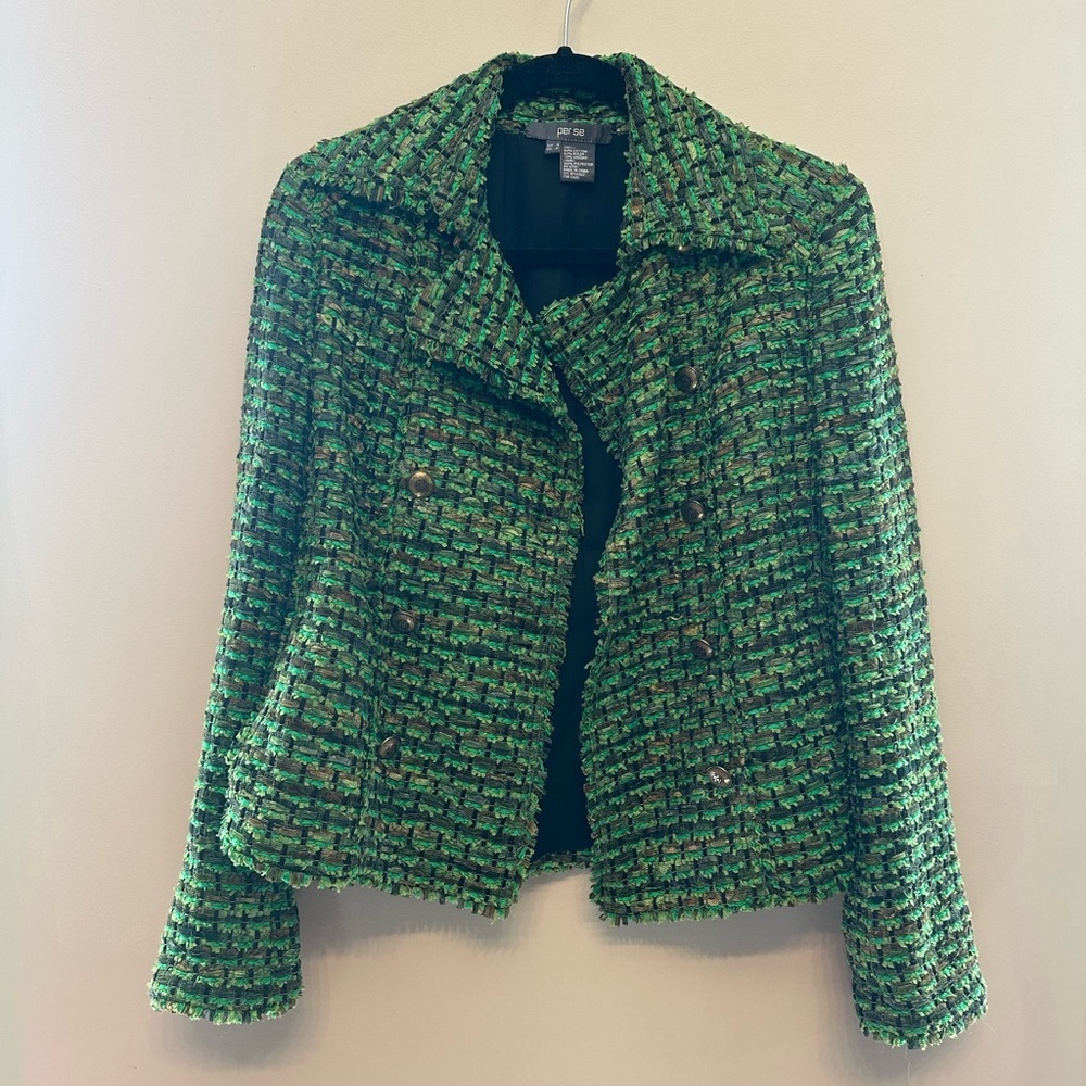 Per Se Bright Green Blazer w/ Textured Tweed Size 4 (Rare Line Mid-2010 Release)